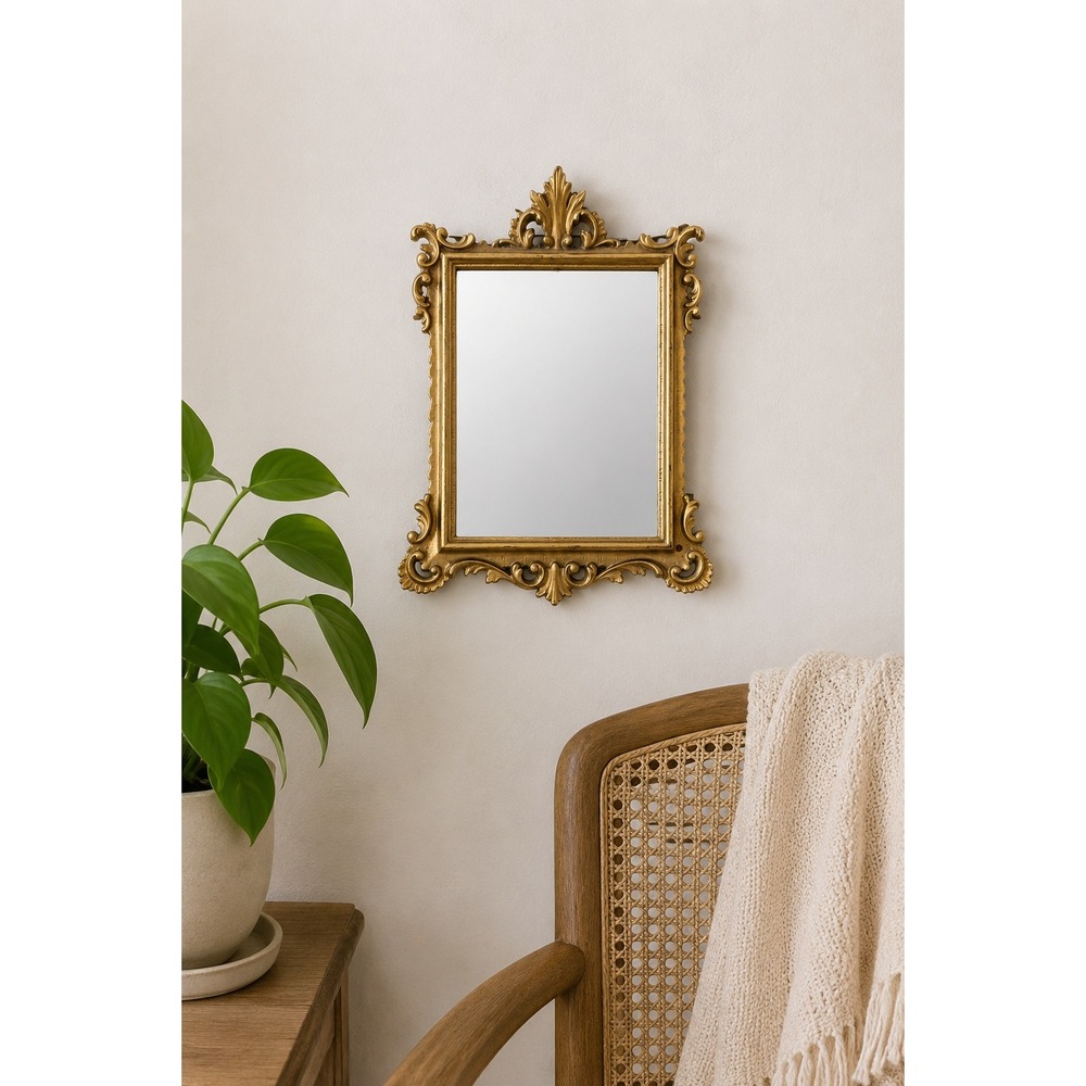 Vintage Italian Gold Rococo Wall Mirror Baroque Ornate Hollywood Regency Decor